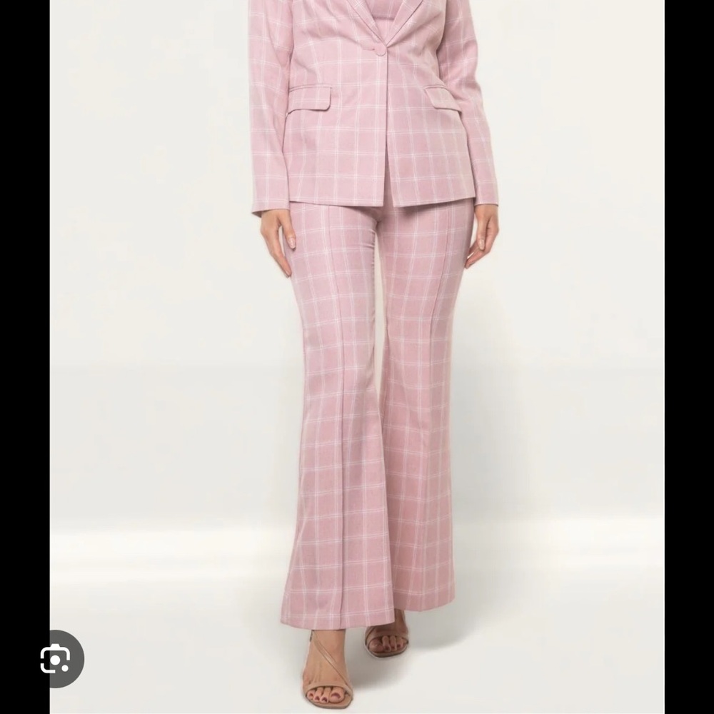 Elegant Pink Plaid Women's Flare Pantsuit